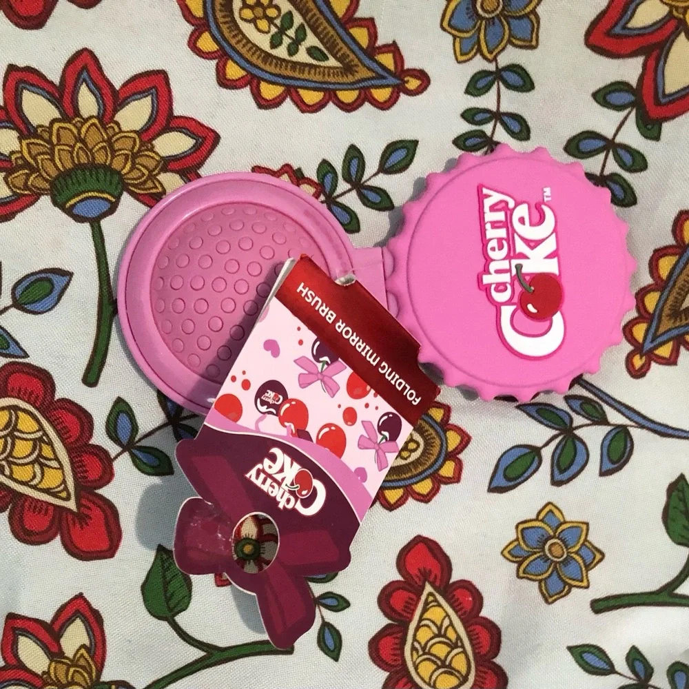 Pink Folding Mirror Brush - Compact Travel Accessory